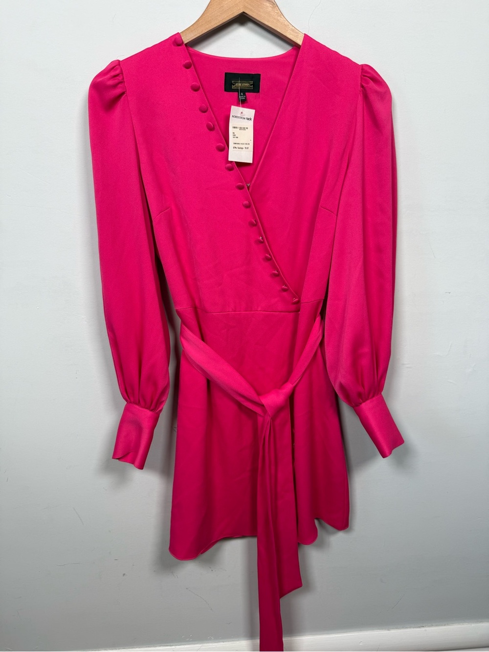 Alexia Admor Amelia Button Mini Wrap Dress Hot Pink Fuchsia NWT